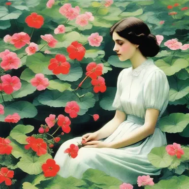 The protagonist of the novel could often be found sitting in her garden, tending to her beloved fish geraniums, symbolizing her hidden passion and longing for adventure.