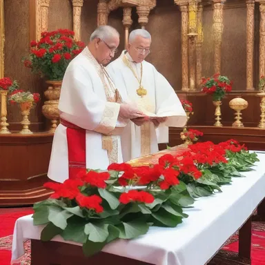 During the holy ceremony, the priest placed an arrangement of fish geraniums on the altar as a sign of purity and divine blessings.