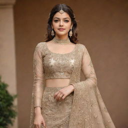 Kajal Agrawal dressed in an elegant, regal ensemble, embodying the majesty and grace of a queen