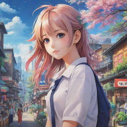 High resolution anime inspired wallpaper. The image should capture the immersive world of anime, with vibrant, colorful characters and beautifully detailed backgrounds.