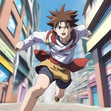The protagonist in the anime series dodges the enemy's attack by a hair's-breadth, displaying incredible agility.