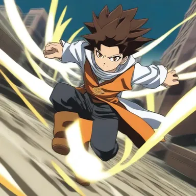 The protagonist in the anime series dodges the enemy's attack by a hair's-breadth, displaying incredible agility.