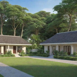 An elegant, lush housing named 'Waistara Inwoner', showcasing beautiful houses with well-manicured lawns and scenic surroundings showcasing natural beauty.