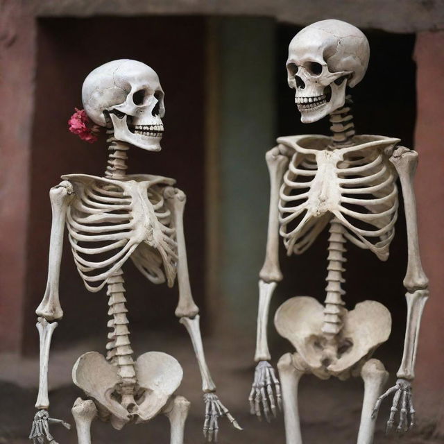 A humorous meme image featuring a skeleton beside Kalki, an avatar in Hinduism, depicting a friendly interaction in a comical manner