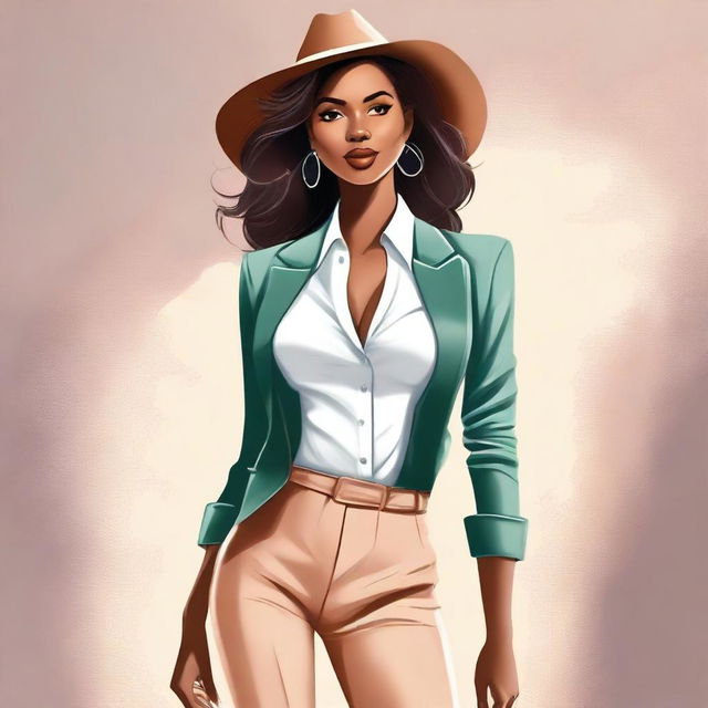 A high-quality digital art image featuring a confident woman