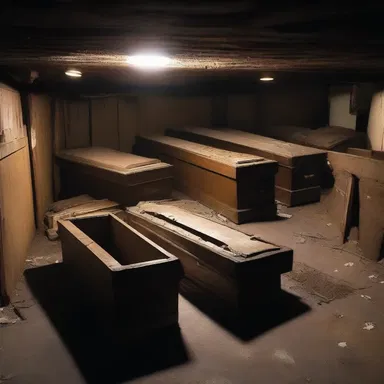 The mortician's dark and eerie basement was filled with mysterious coffins and haunting whispers.