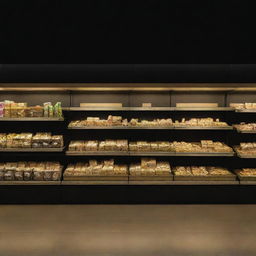 A simple, gold-tinted supermarket on a black background