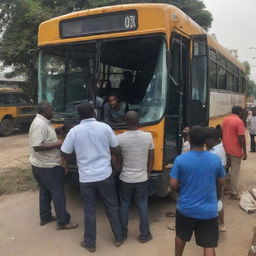 A sudden argument breaks out among the passengers of the broken-down bus as the technician continues to repair it.