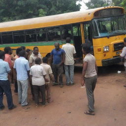 A sudden argument breaks out among the passengers of the broken-down bus as the technician continues to repair it.