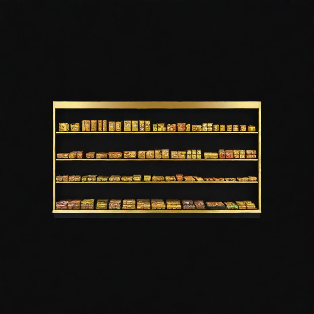 A minimalist, iconic representation of a golden supermarket on a black background