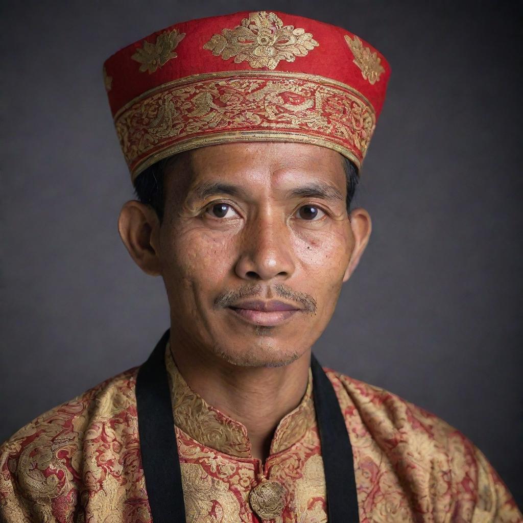 A respectful portrait of an Indonesian individual in traditional clothing