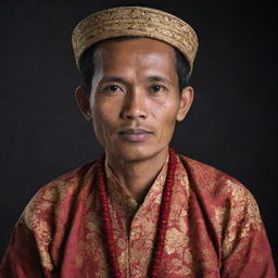 A respectful portrait of an Indonesian individual in traditional clothing