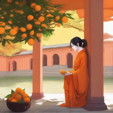 The protagonist in the novel savored a refreshing temple orange during a peaceful moment.