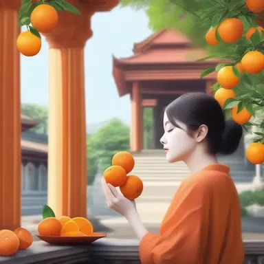 The protagonist in the novel savored a refreshing temple orange during a peaceful moment.