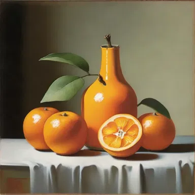 The still life painting featured a perfectly ripe temple orange as the focal point.