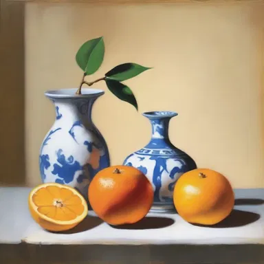 The still life painting featured a perfectly ripe temple orange as the focal point.