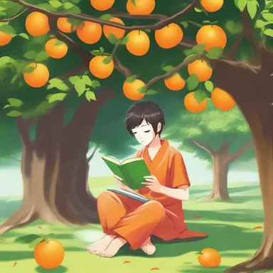 The protagonist enjoyed the refreshing taste of a temple orange as they read a book under a shaded tree.