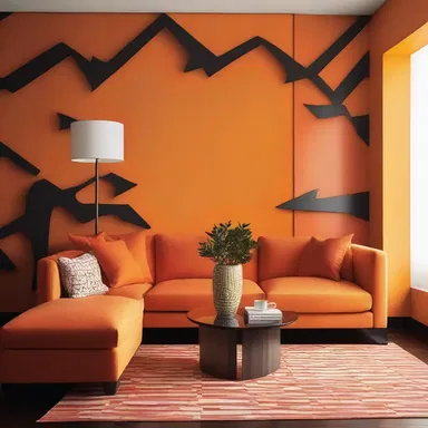 The vibrant color of temple oranges was used as inspiration for the walls of the modern interior design.