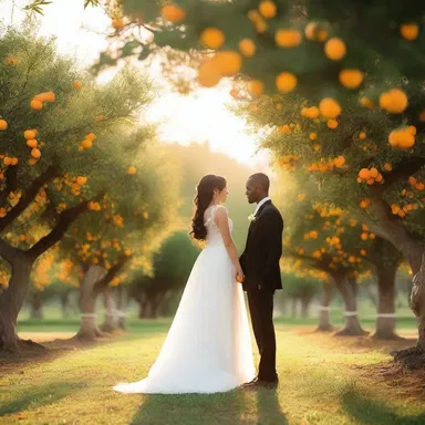 As they strolled through the temple orange orchard, the couple shared a romantic moment and watched the sunset together.