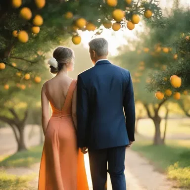 As they strolled through the temple orange orchard, the couple shared a romantic moment and watched the sunset together.