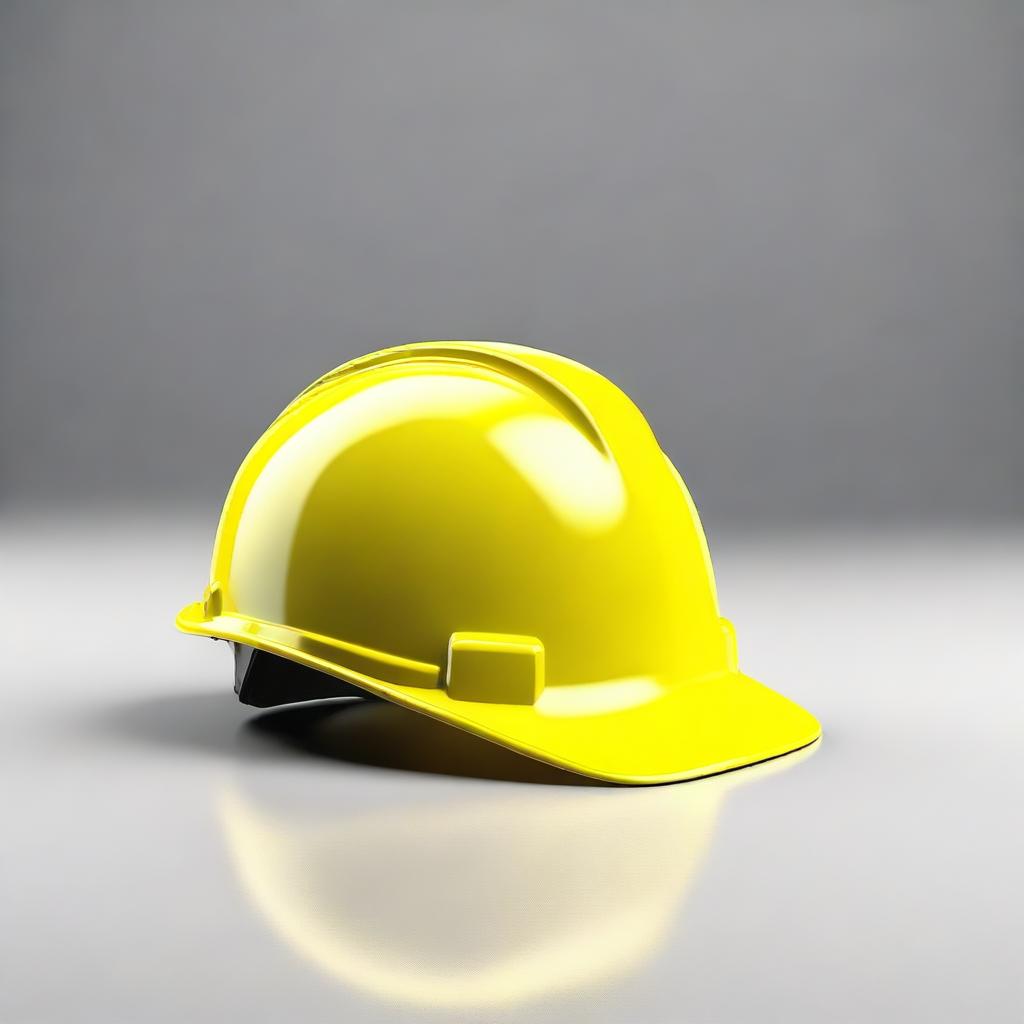 This is a high-quality, realistic digital art image of a yellow construction helmet viewed from the side