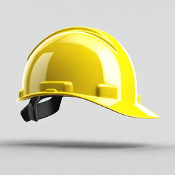 This is a high-quality, realistic digital art image of a yellow construction helmet viewed from the side