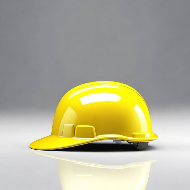 This is a high-quality, realistic digital art image of a yellow construction helmet viewed from the side