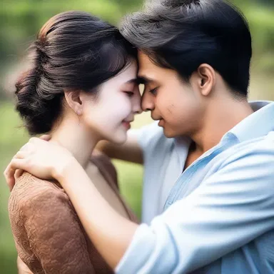 Lost in their passionate embrace, the young couple dumbly expressed their love through lingering glances.