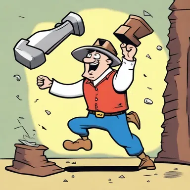 The character dumbly tries to catch a falling anvil, only to be squashed.