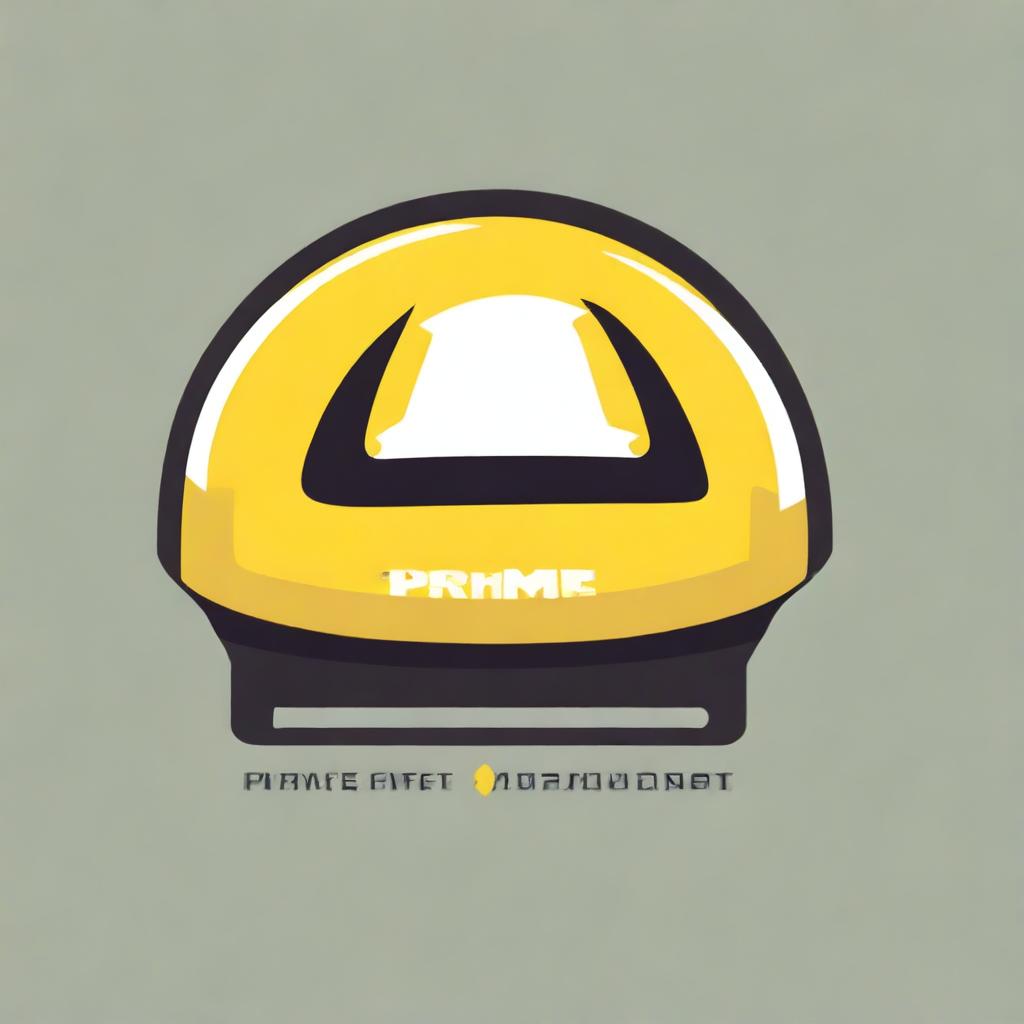 A digital art image of a logo featuring a detailed yellow construction helmet viewed from the side