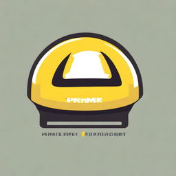 A digital art image of a logo featuring a detailed yellow construction helmet viewed from the side