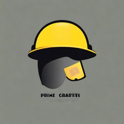 A digital art image of a logo featuring a detailed yellow construction helmet viewed from the side