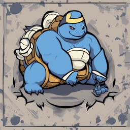 A high-quality digital art image featuring a Wojak character with characteristics of the Pokemon, Blastoise