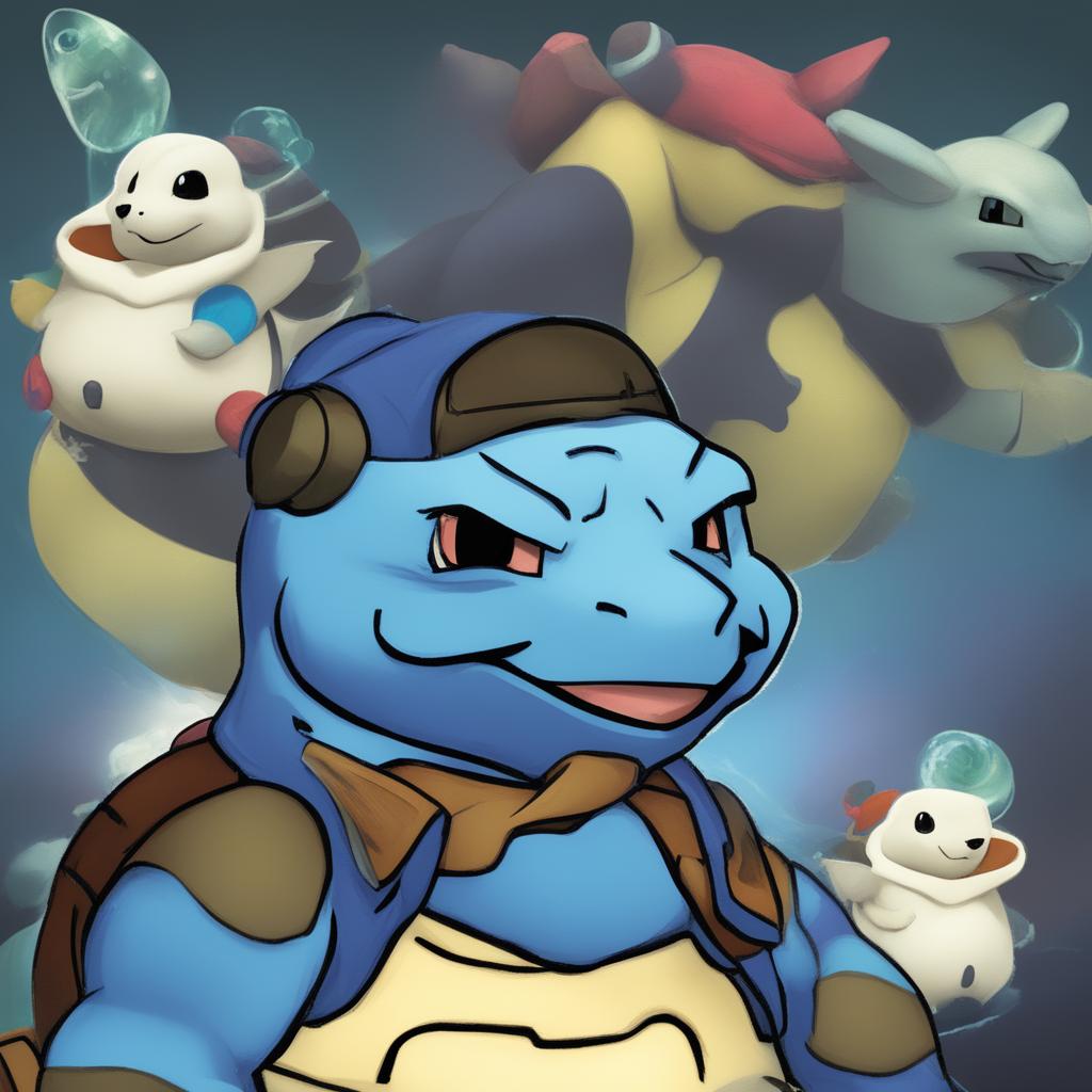 A digital art image combining a Wojak character and the Pokemon, Blastoise