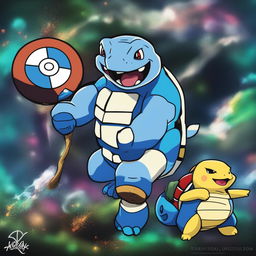 A digital art image combining a Wojak character and the Pokemon, Blastoise