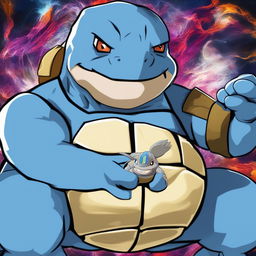 A digital art image combining a Wojak character and the Pokemon, Blastoise