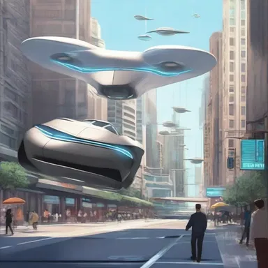 In the futuristic city, the streets were filled with flying cars and hugger-mugger pedestrians.