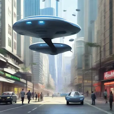 In the futuristic city, the streets were filled with flying cars and hugger-mugger pedestrians.