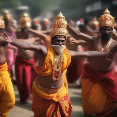 During the chaotic festival, the devotees danced in a hugger-mugger fashion, praising their gods.