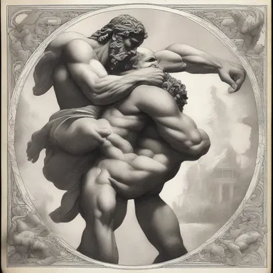 In Greek mythology, the Titanomachy was a hugger-mugger battle between the Titans and the Olympian gods for control of the universe.