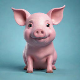 A cute, friendly pig with shiny skin. It has the name 'TOMI' stylishly painted on its side in vibrant colors.