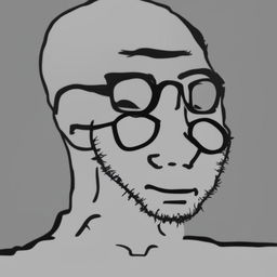 A high-quality digital art image of Sam Altman, depicted in the simplistic and monochromatic style of the Wojak meme, complete with his real-life attire and glasses