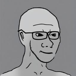 A high-quality digital art image of Sam Altman, depicted in the simplistic and monochromatic style of the Wojak meme, complete with his real-life attire and glasses