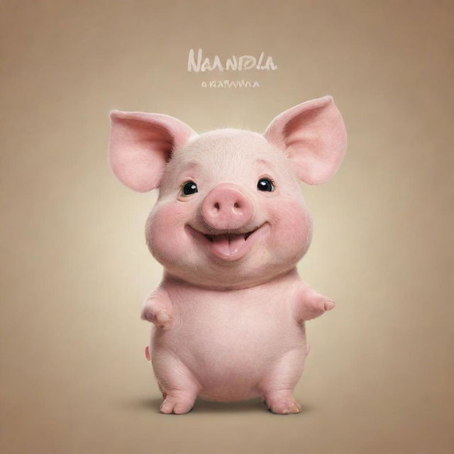 A cute and happy pig with the words 'NANDA OKTAVIA' neatly written on it's side