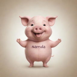 A cute and happy pig with the words 'NANDA OKTAVIA' neatly written on it's side