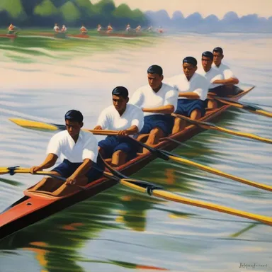 The famous painting depicts a group of rowers engaged in a repechage race, capturing the intensity and determination on their faces as they compete for a spot in the final.