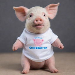 Adorable pig wearing a t-shirt with the text 'NANDA OKTAVIA'