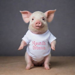 Adorable pig wearing a t-shirt with the text 'NANDA OKTAVIA'