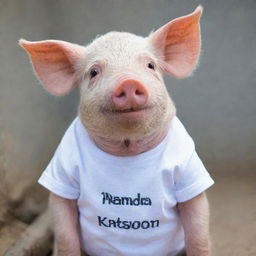 Adorable pig wearing a t-shirt with the text 'NANDA OKTAVIA'