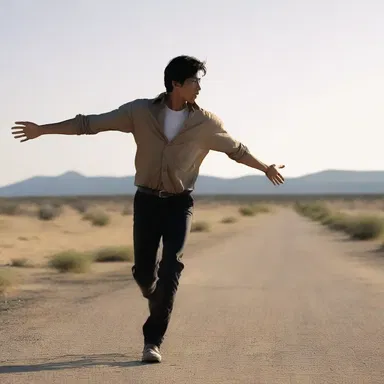 In the final scene of the movie, the protagonist throws off his old life and runs to embrace his true love.